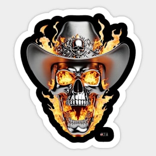 Flaming Skull Cowboy by focusln Sticker